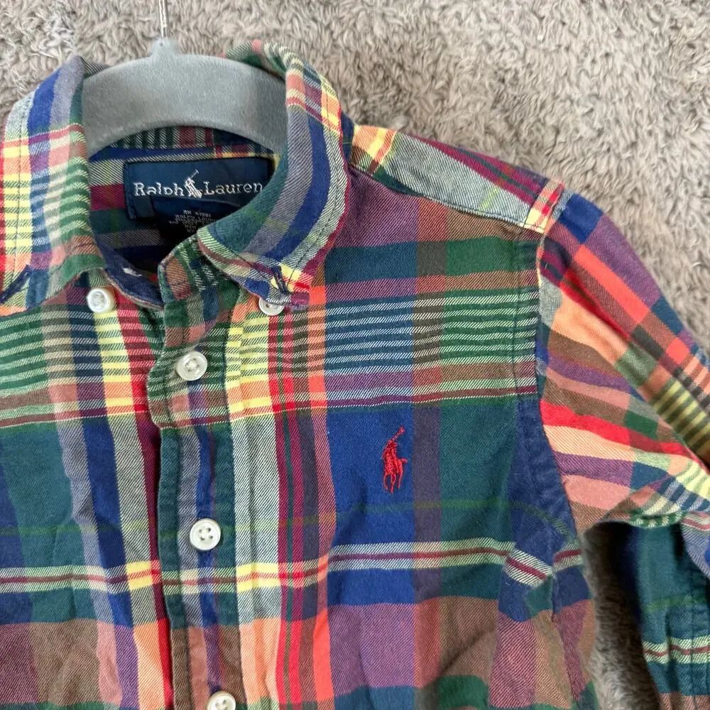 Ralph Lauren Rainbow Plaid Button Down Shirt Boys 12 Months Long Sleeve